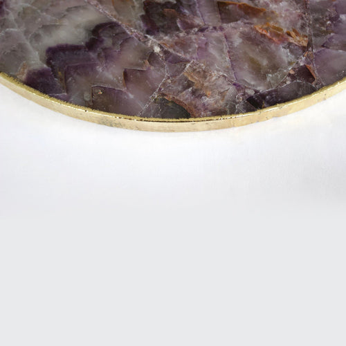 Servierplatte aus Amethystachat mit Messinggriffen | Rund