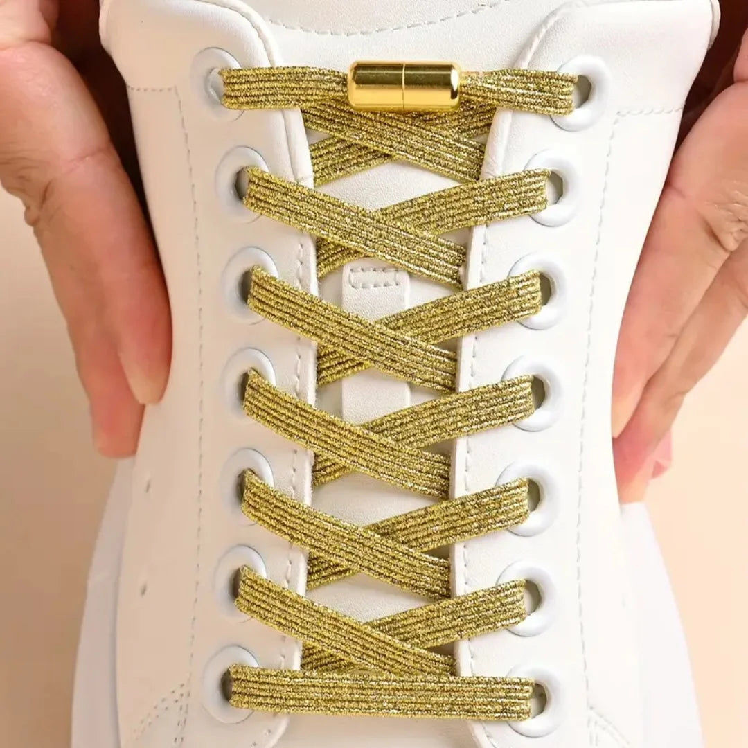 No Tie Shoe Laces Colorful Buckle Shoelaces Pearl Light Colorful Fashion Without Ties Elastic Laces Sneaker Kids Adult Widened