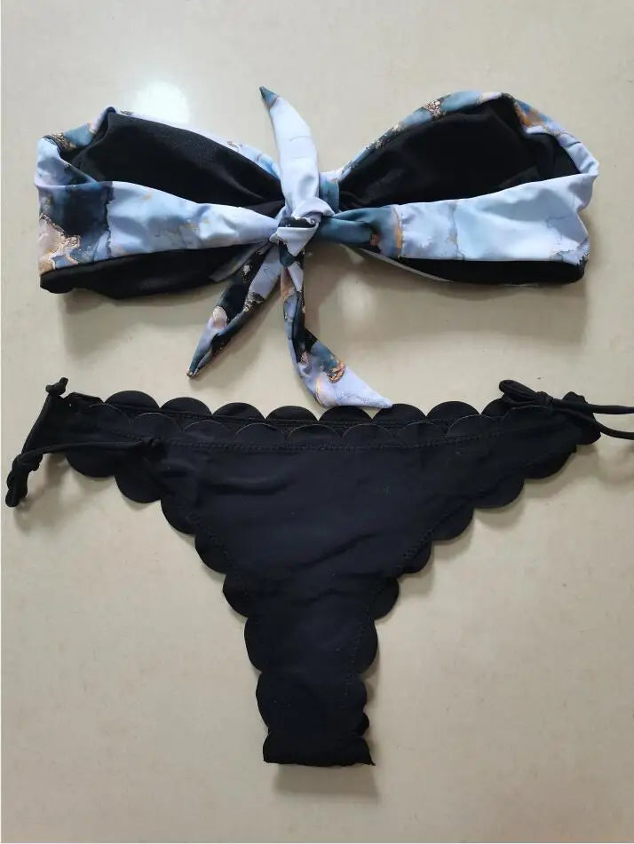 Beach Bikini 2026 Women Sexy Front Lace Up Tie Bandeau Leopard Swimsuit Female Push Up Ruffled Bow Bathing Suit Thong Swimwear
