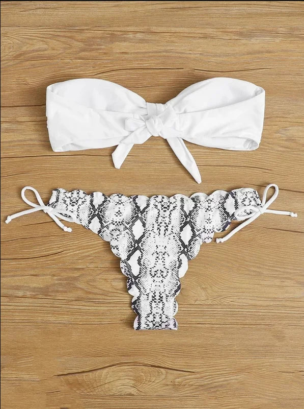 Beach Bikini 2026 Woman Sexy Front Lace Up Tie Bandeau Leopard Swimsuit Female Push Up Ruffled Bow Bathing Suit Thong Swimwear