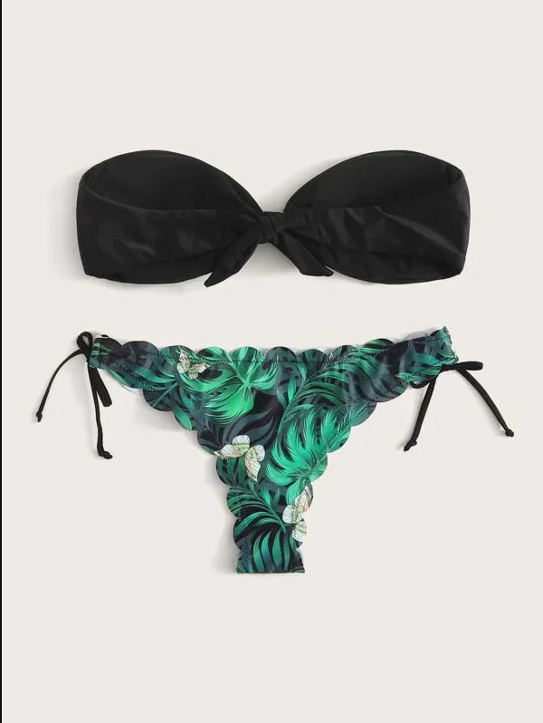 Beach Bikini 2026 Woman Sexy Front Lace Up Tie Bandeau Leopard Swimsuit Female Push Up Ruffled Bow Bathing Suit Thong Swimwear
