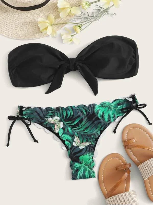 Beach Bikini 2026 Women Sexy Front Lace Up Tie Bandeau Leopard Swimsuit Female Push Up Ruffled Bow Bathing Suit Thong Swimwear