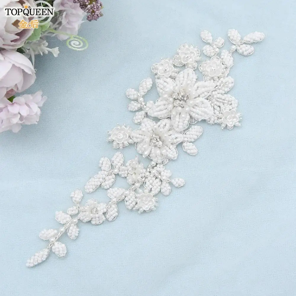 TOPQUEEN S484 Bridal Belt Fashion Wedding Accessories White Pearl Beaded Flower Sash Women's Party Dresses Accessories Appliques