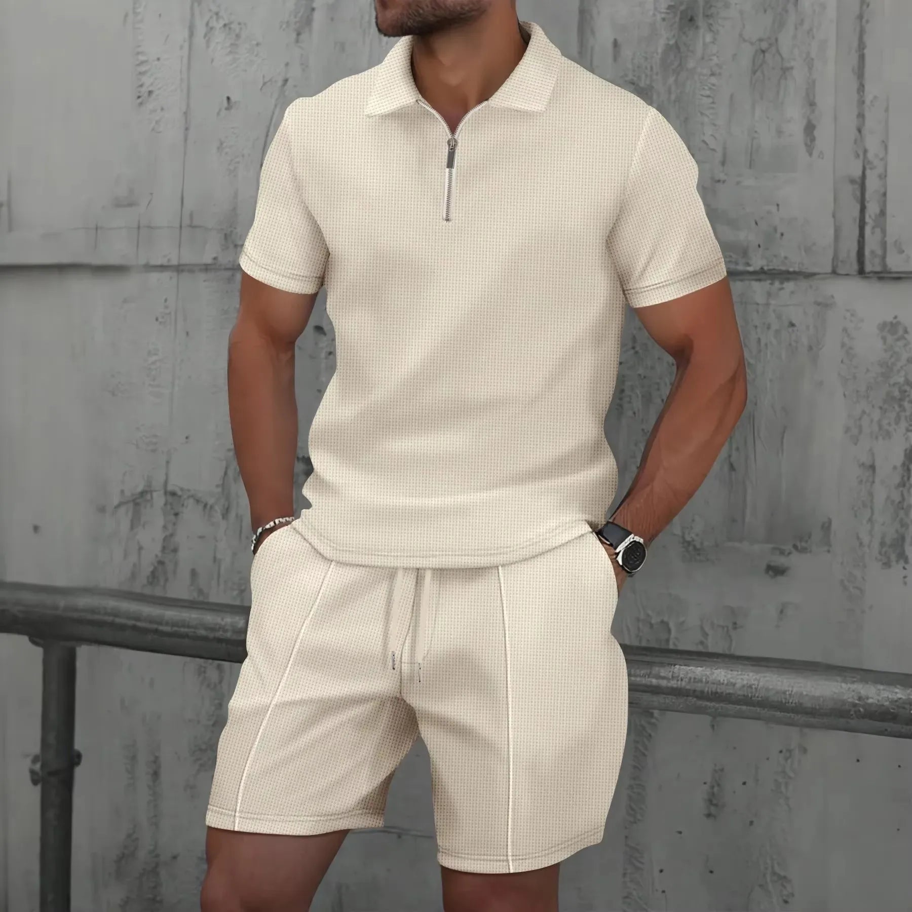 Summer Men's Sports Polo Suit Short Sleeve Stylish Zipper Polo Shirt And Shorts Set Men Casual Streetwear 2-Piece Leisure Sports Set
