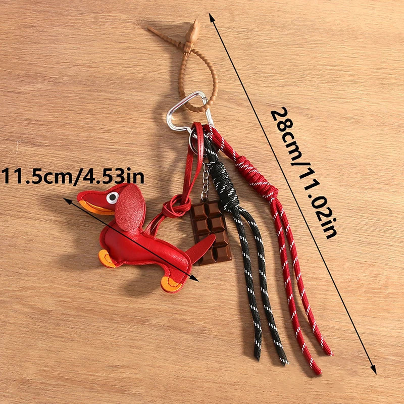 Vintage PU Leather Dachshund Puppy Braided Rope Pendant Keyring Fashion Chocolate Keychain Women Bag Charms Key Holder Gifts