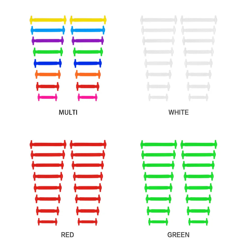 New 16Pcs Elastic Shoe Laces All Sneakers Silicone Stretch Shoelaces Unisex Fashion No Tie Shoelace Rubber Band Shoelaces