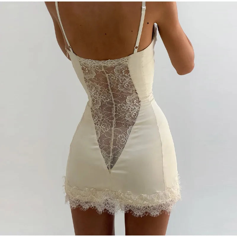 Sexy Lace Strap Casual Dress For Women V Neck Sleeveless Slim A-Line Mini Summer Dresses Lady New High Street Party Robe 2026