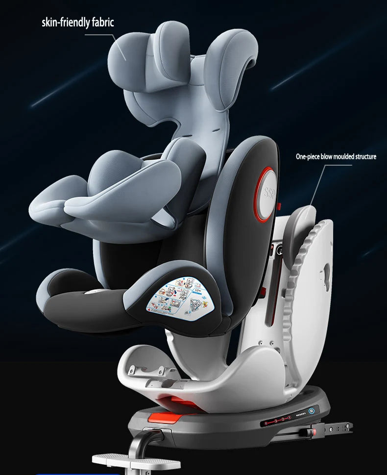 360 Swivel Toddler Car Seat with Retractable Support Anti-Tip Leg, ISOFIX Mount Safety System, Dual SIP Side Impact Module, Integrated Skeleton Shell, Forward and Rearward Facing Multi-Age Child Seat