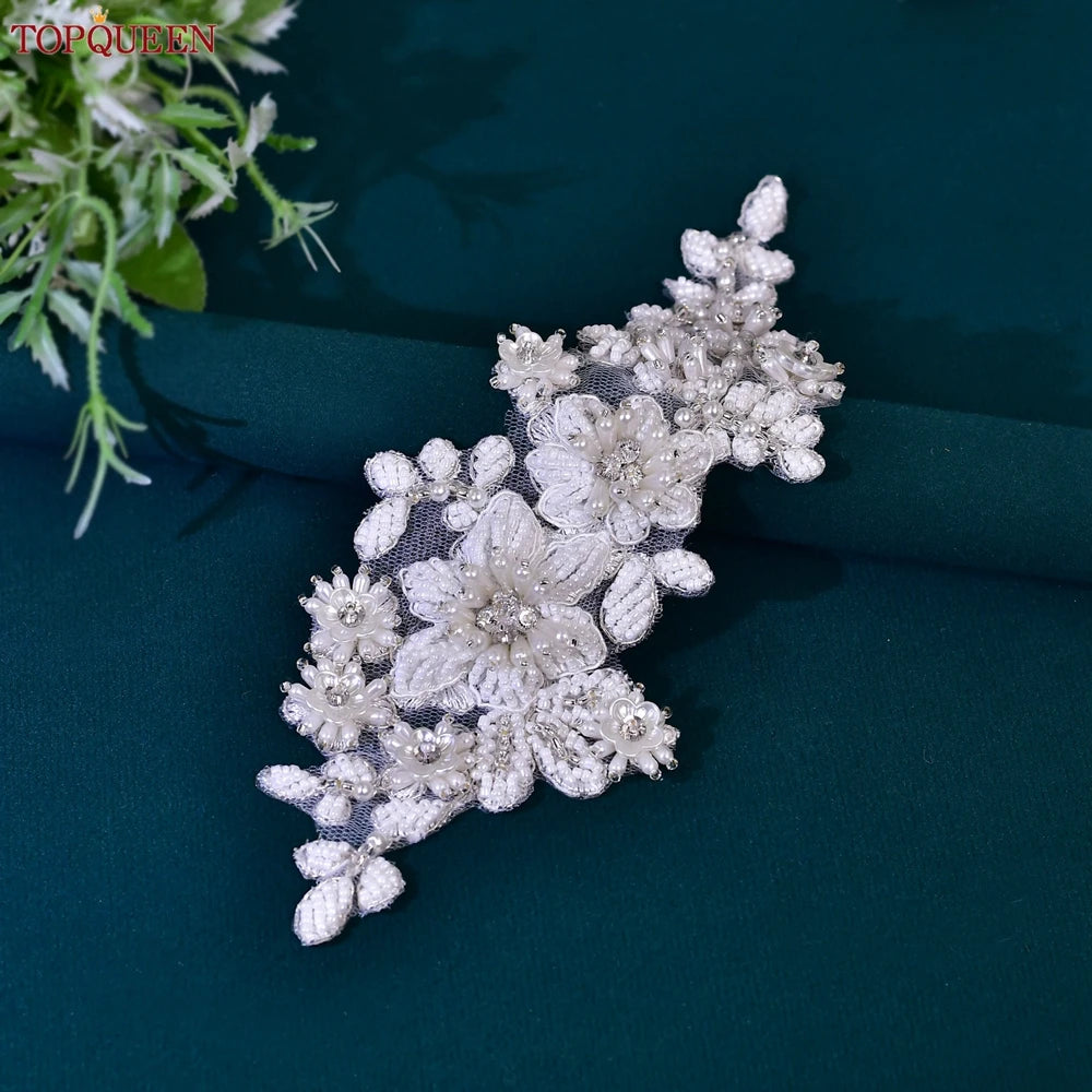 TOPQUEEN S484 Bridal Belt Fashion Wedding Accessories White Pearl Beaded Flower Sash Women's Party Dresses Accessories Appliques