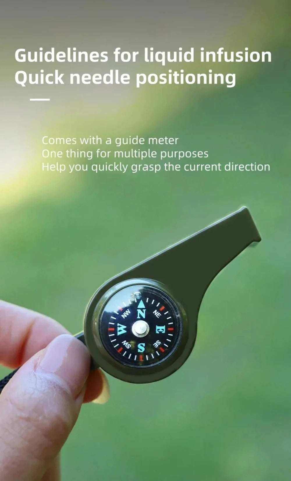 3-in-1 Outdoor Emergency Whistle with Compass and Thermometer, Convenient to Carry, Suitable for Camping and Hiking