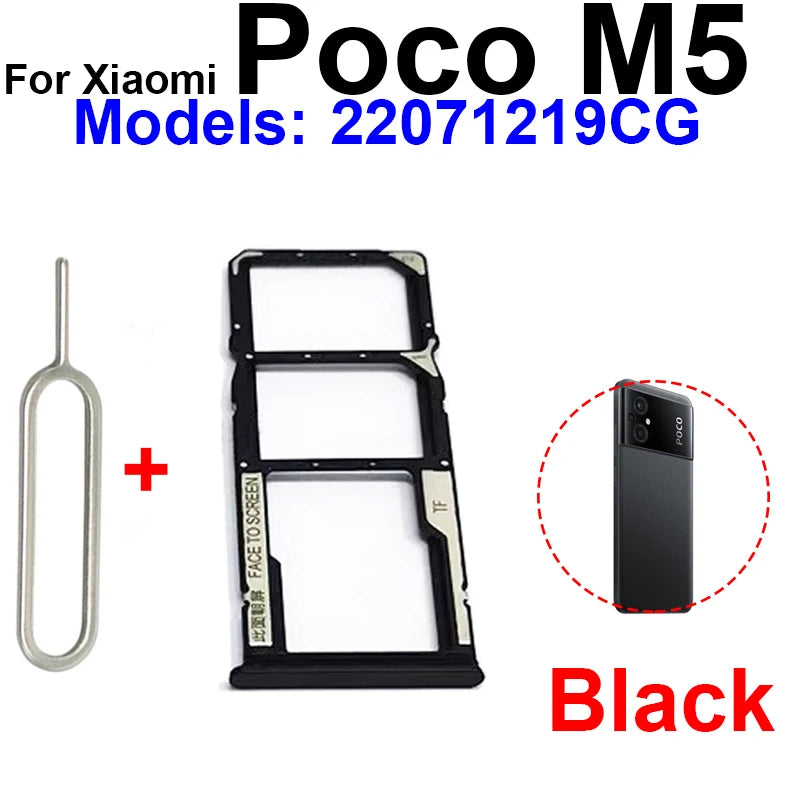 Sim Card Tray Holder For Xiaomi Poco X5 F5 Pro M5 M5s SIM Card Slot Holder Socket Reader Adapter Replacement Repair Parts