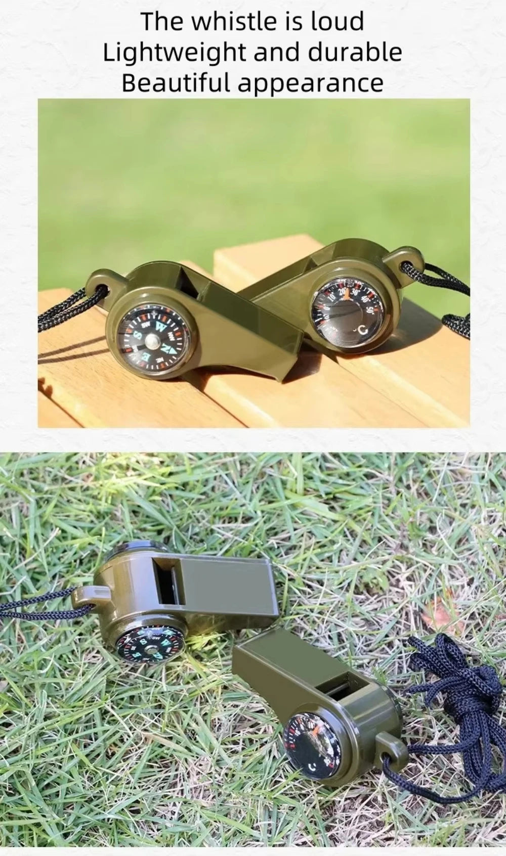 3-in-1 Outdoor Emergency Whistle with Compass and Thermometer, Convenient to Carry, Suitable for Camping and Hiking