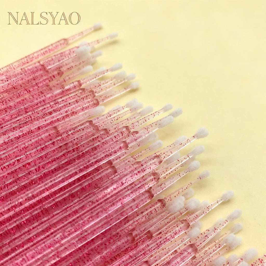 100/500Pcs Crystal Micro Applicator Brush for Eyelash Extension, Micro Cotton Swabs, Lips Mascara Wands, Pink Microbrush, Lash Lift