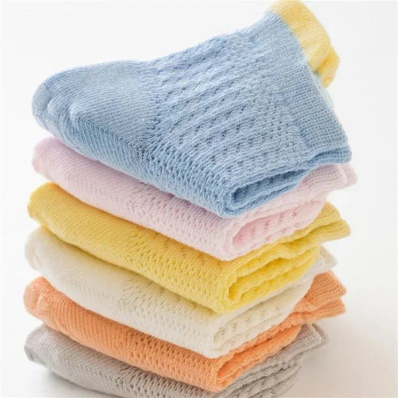 3 Pairs/lot RAISE 6 Colored Non-slip Baby Girl Socks Breathable Thin Infant Girl Cotton Socks Kids Mesh Socks Children's Sock Kit
