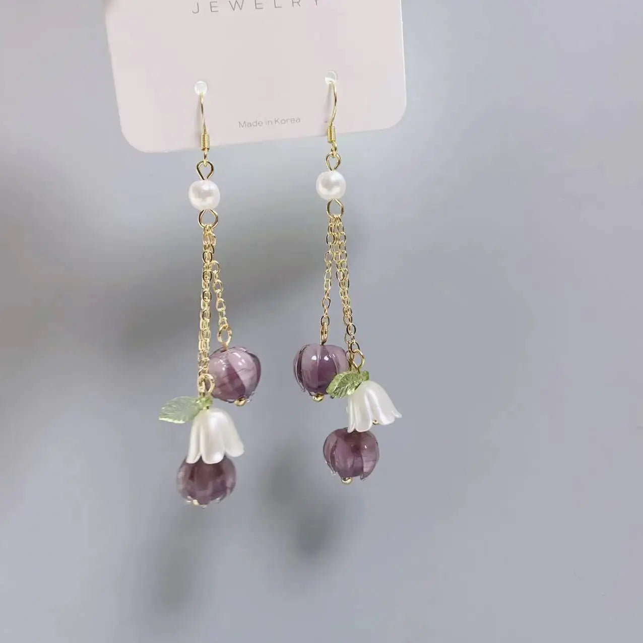 2025 New Sweet Temperament Small Fresh Bamboo White Lily Of The Valley Flower Earrings Elegant And Gentle Asymmetric  Earrings
