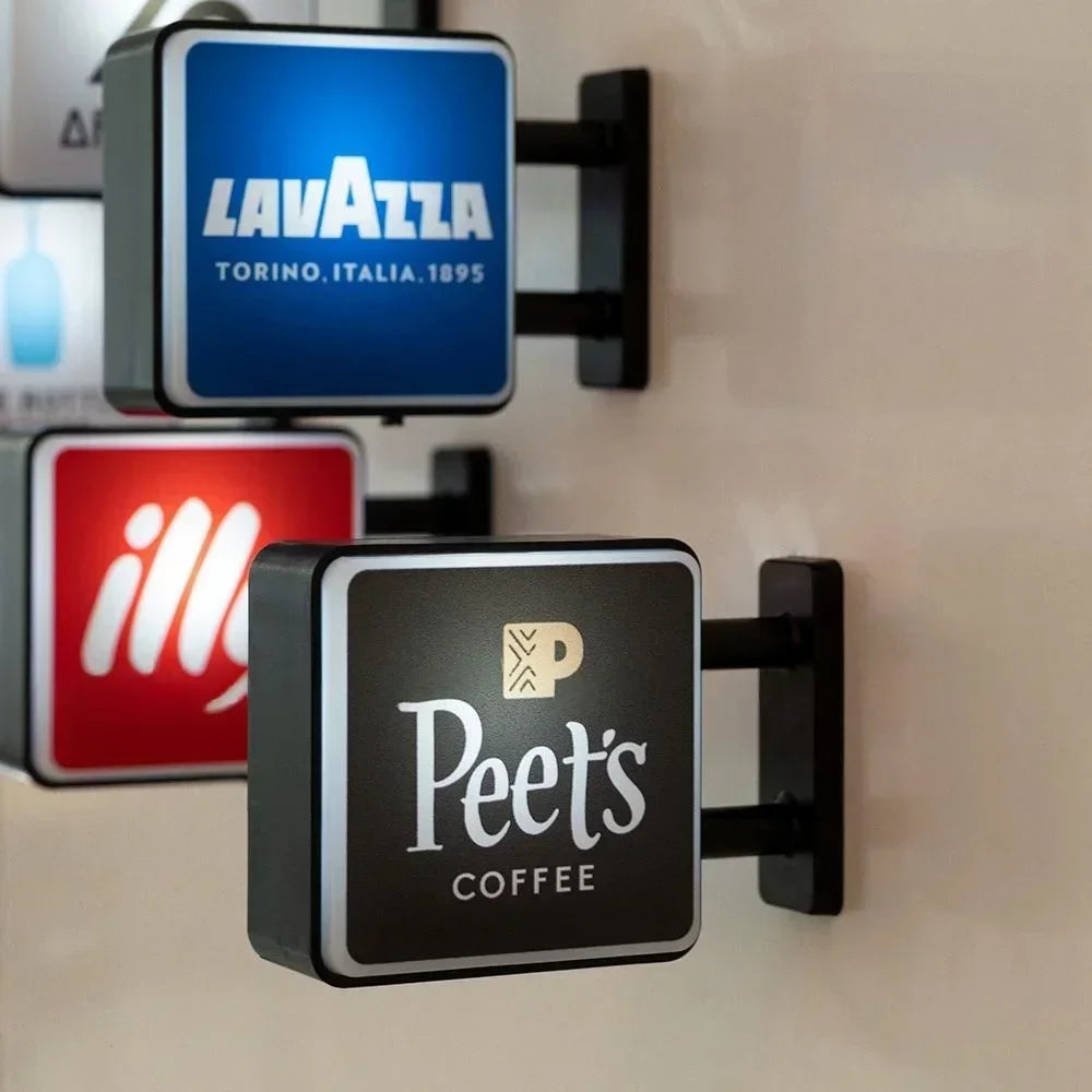 World Classic Coffee Brands Light Sign Refrigerator Magnet Coffee Machine Decor Arabica Lavazza Illy Blue Bottle Peet's Coffee
