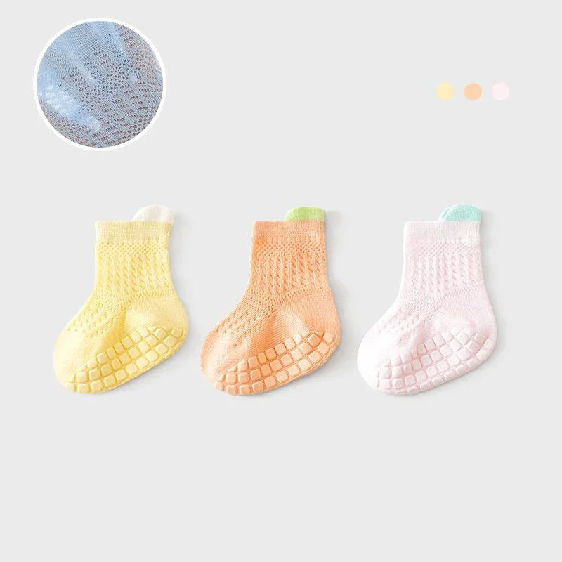 3 Pairs/lot RAISE 6 Colored Non-slip Baby Girl Socks Breathable Thin Infant Girl Cotton Socks Kids Mesh Socks Children's Sock Kit
