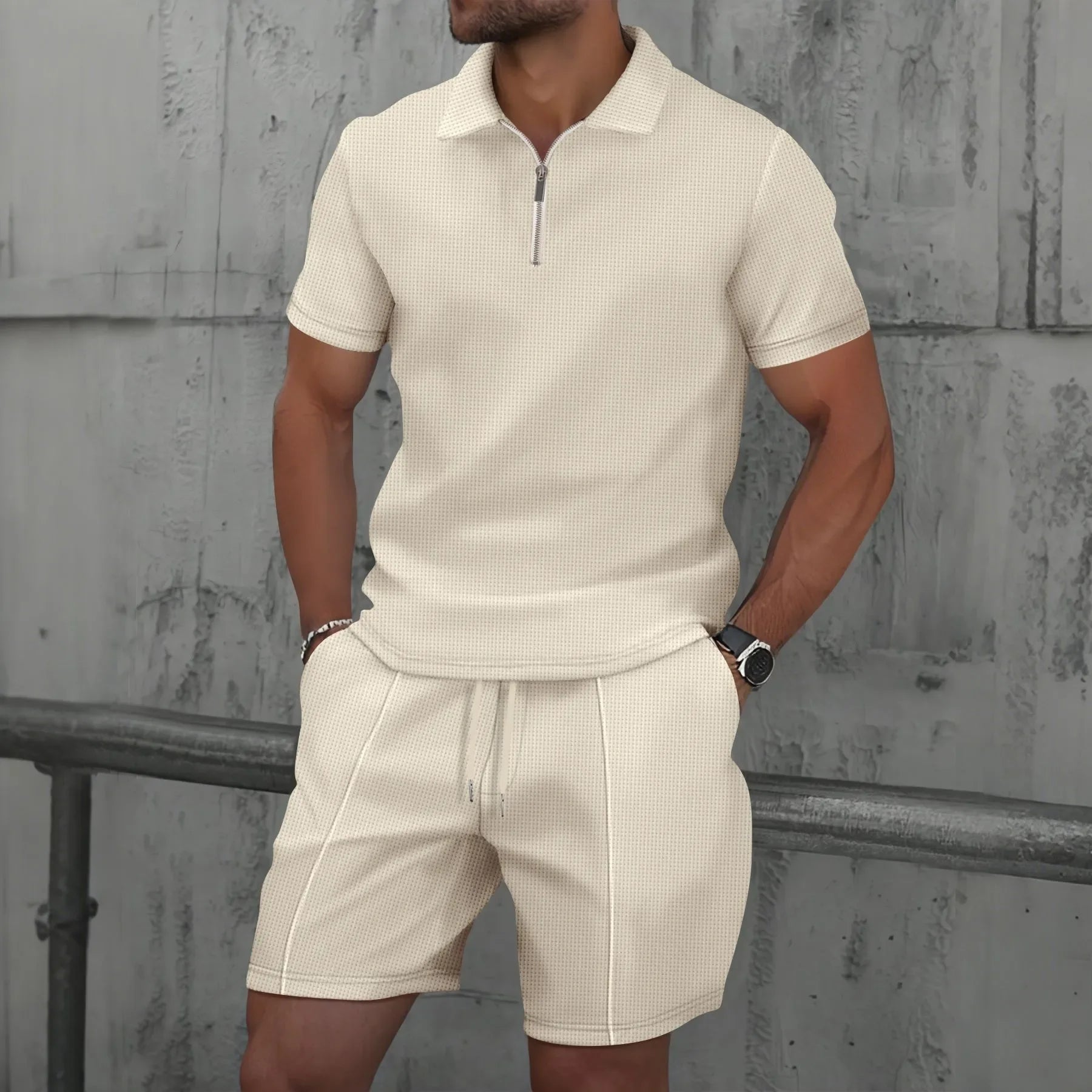 Summer Men's Sports Polo Suit Short Sleeve Stylish Zipper Polo Shirt And Shorts Set Men Casual Streetwear 2-Piece Leisure Sports Set