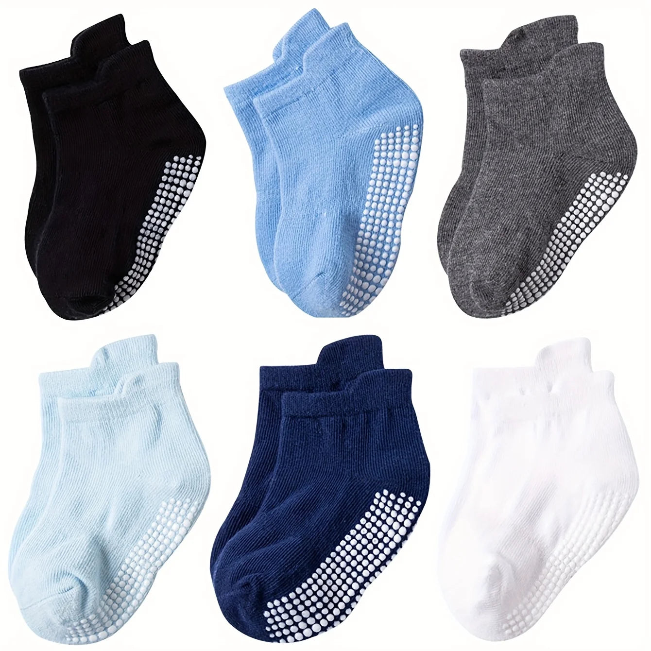 6 pairs of boys and girls' anti-slip socks with cute cartoon animal patterns, comfortable and breathable baby floor socks
