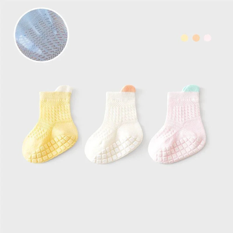 3 Pairs/lot RAISE 6 Colored Non-slip Baby Girl Socks Breathable Thin Infant Girl Cotton Socks Kids Mesh Socks Children's Sock Kit