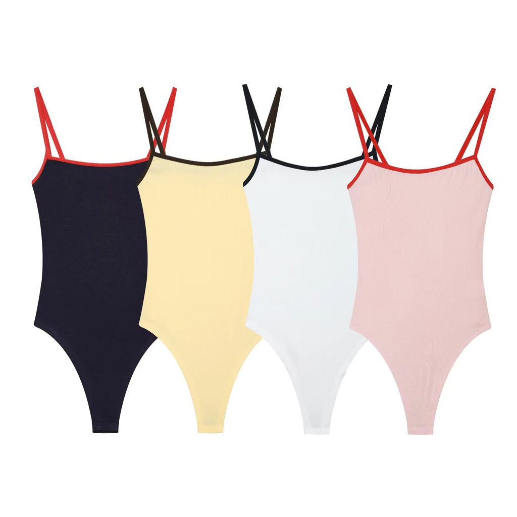 2026 Summer New Women's Sensational Clothing Spicy Girl Style Round Neck Contrasting Color Edge Bottom Strap Jumpsuit