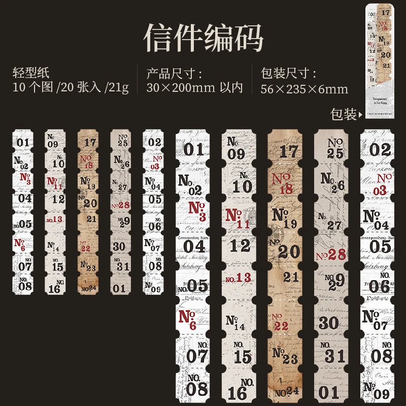 Journal GO 20pcs Retro Number & Symbol Label Sticker Pack Scrapbooking Diary Vintage Decoration Junk Journal Planner Stickers