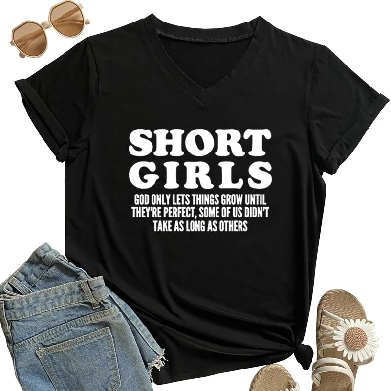 Women Humorous Quote Fashion Shirt Short Girls Print Graphics Girl Funny Short Sleeve Tee Harajuku Letter Casual V-neck T-shirt