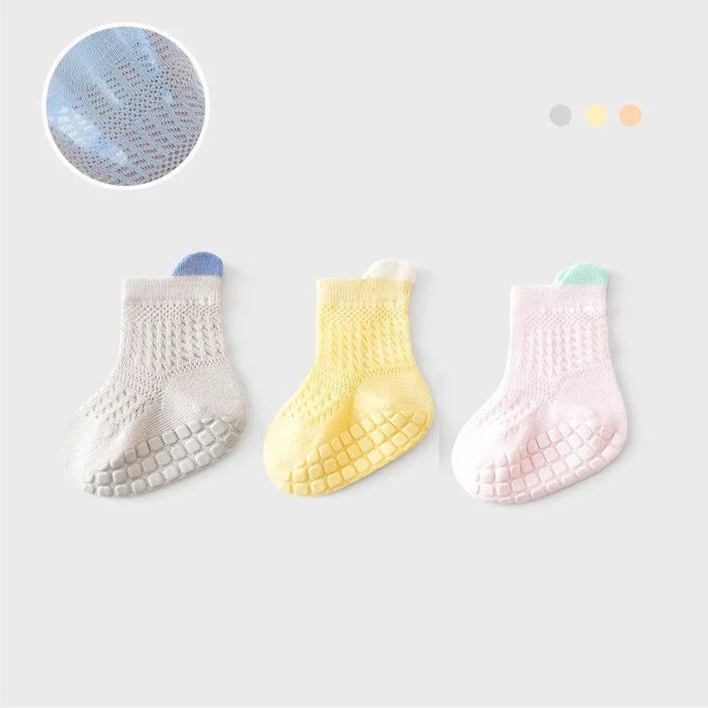3 Pairs/lot RAISE 6 Colored Non-slip Baby Girl Socks Breathable Thin Infant Girl Cotton Socks Kids Mesh Socks Children's Sock Kit