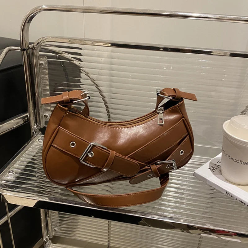 Y2K VintagePU-Leder Damen Umhängetasche Kleine Umhängetasche für Damen Mode Damen Achseltasche Clutch Geldbörse Weibliche Handtasche