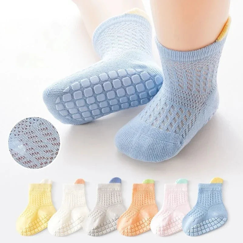 3 Pairs/lot RAISE 6 Colored Non-slip Baby Girl Socks Breathable Thin Infant Girl Cotton Socks Kids Mesh Socks Children's Sock Kit