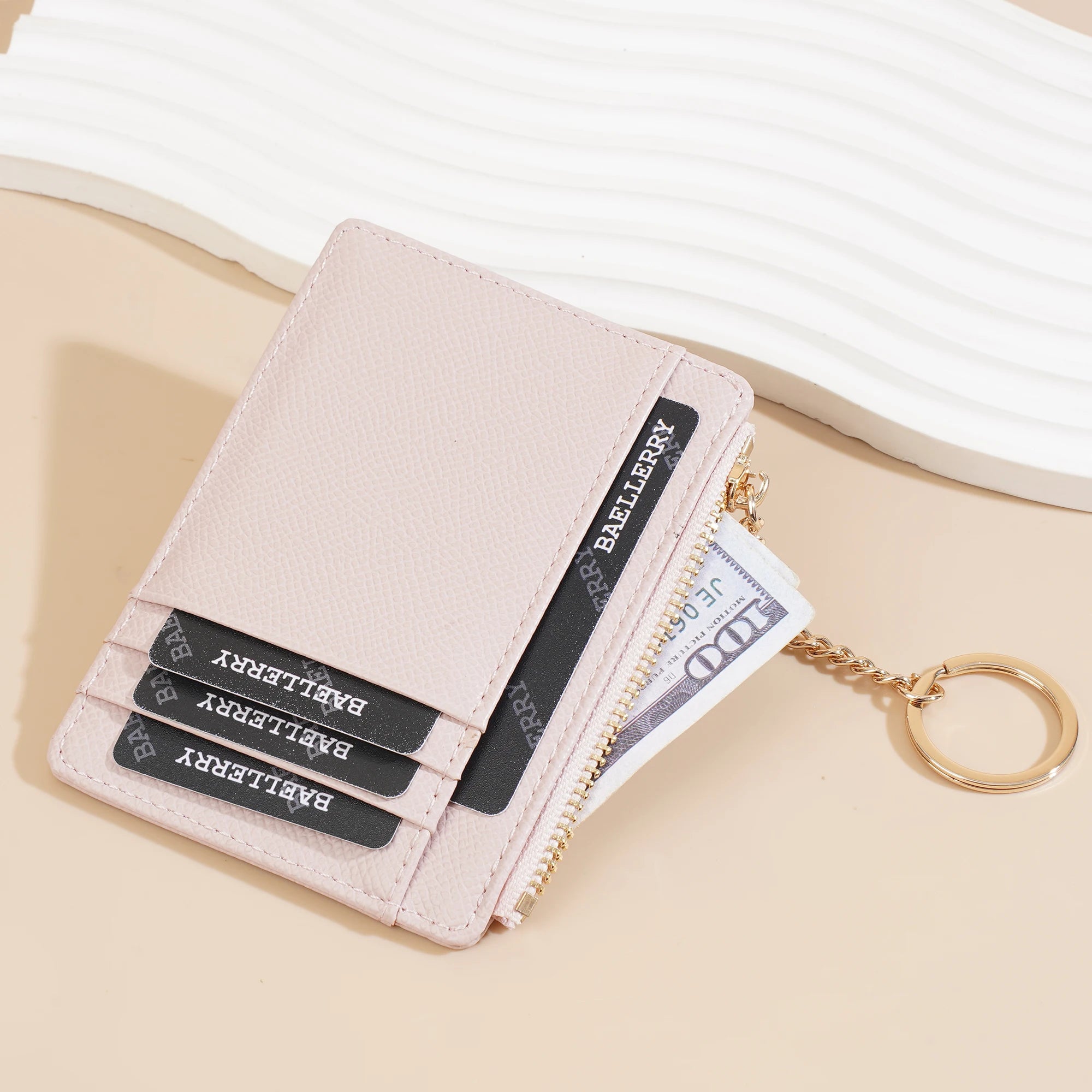 1Pcs/Baellerry Ultra-Thin Card Holder, Multiple Card Slots + Zippered Coin Pocket, with Keychain Lanyard, Portable Coin Purse