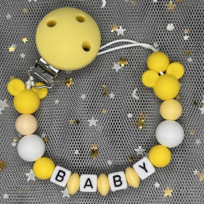 2026 Custom Name Baby Pacifier Clips Chain Silicone Beads Teether Toys Dummy Holder Russian English Name Pacifier Chain Newborn