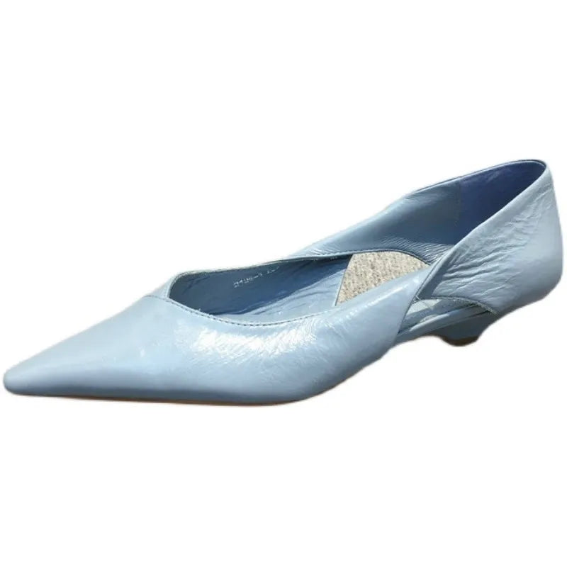 Shoes for Women 2024 Comfortable Women's Summer Footwear Moccasins Blue Low Heel Elegant Pointed Toe High Quality Popular Young