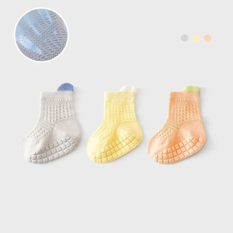 3 Pairs/lot RAISE 6 Colored Non-slip Baby Girl Socks Breathable Thin Infant Girl Cotton Socks Kids Mesh Socks Children's Sock Kit