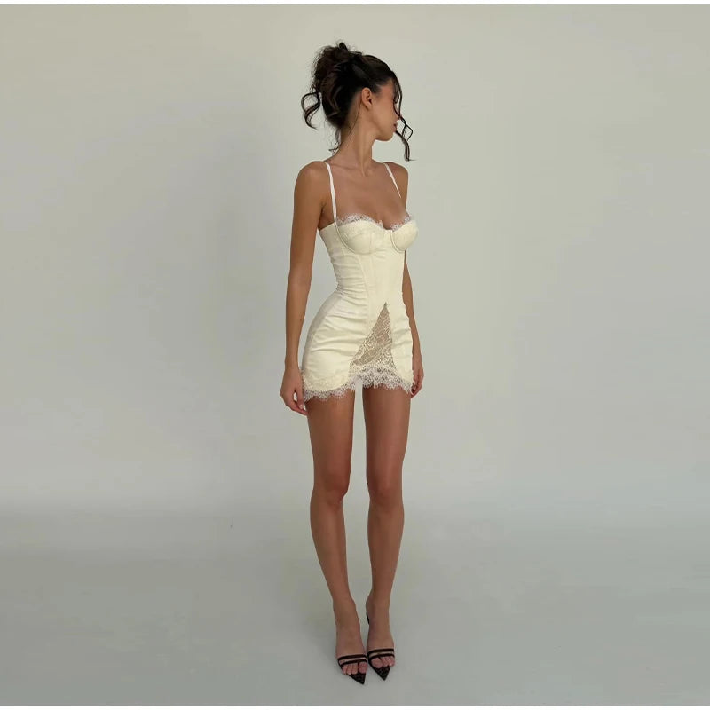 Sexy Lace Strap Casual Dress For Women V Neck Sleeveless Slim A-Line Mini Summer Dresses Lady New High Street Party Robe 2026