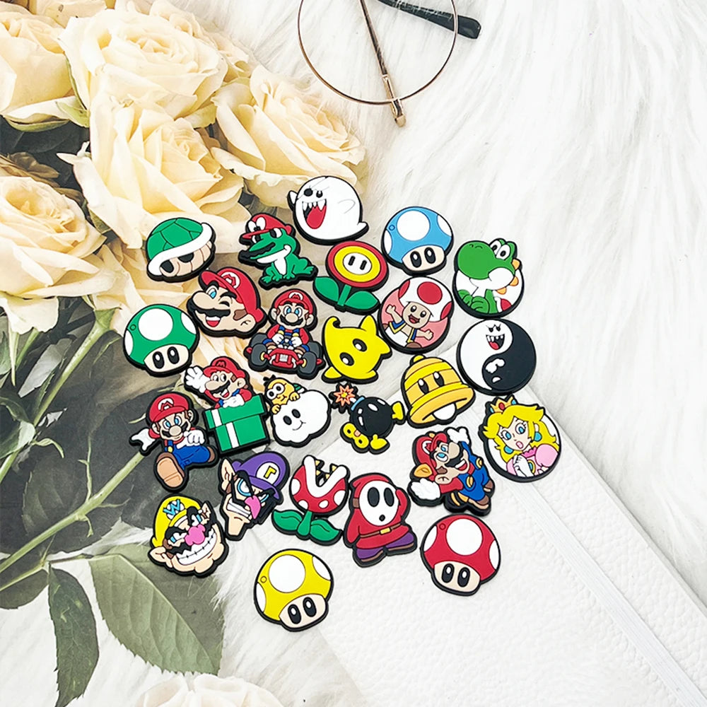1-100Pcs Jumping Brothers Game Series Shoes Charms PVC Shoe Bag Accessories For Clogs Sandals Decoration Buckle Kids Gifts