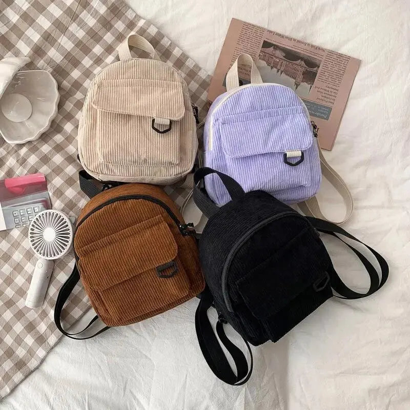 Womens Backpack Fashion Casual Corduroy Small Backpack Travel Stylish Backpack