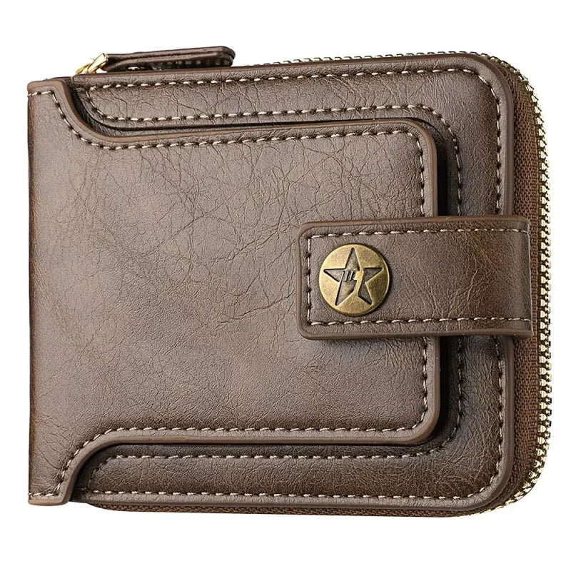Custom Name Men's PU Wallet, Compact Metal Texture Zip Card Case with Coin Pocket, Personalized Gift, Fashion Daily Accessory