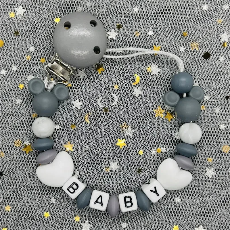 2026 Custom Name Baby Pacifier Clips Chain Silicone Beads Teether Toys Dummy Holder Russian English Name Pacifier Chain Newborn