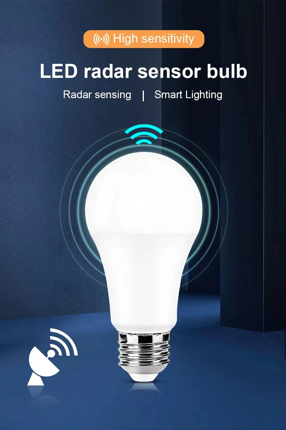 2PCS LED Bulb Light E27 12W Radar Motion Sensor 220V White Lamp Working at Night Auto On for Home Living Room Stairs Pathway
