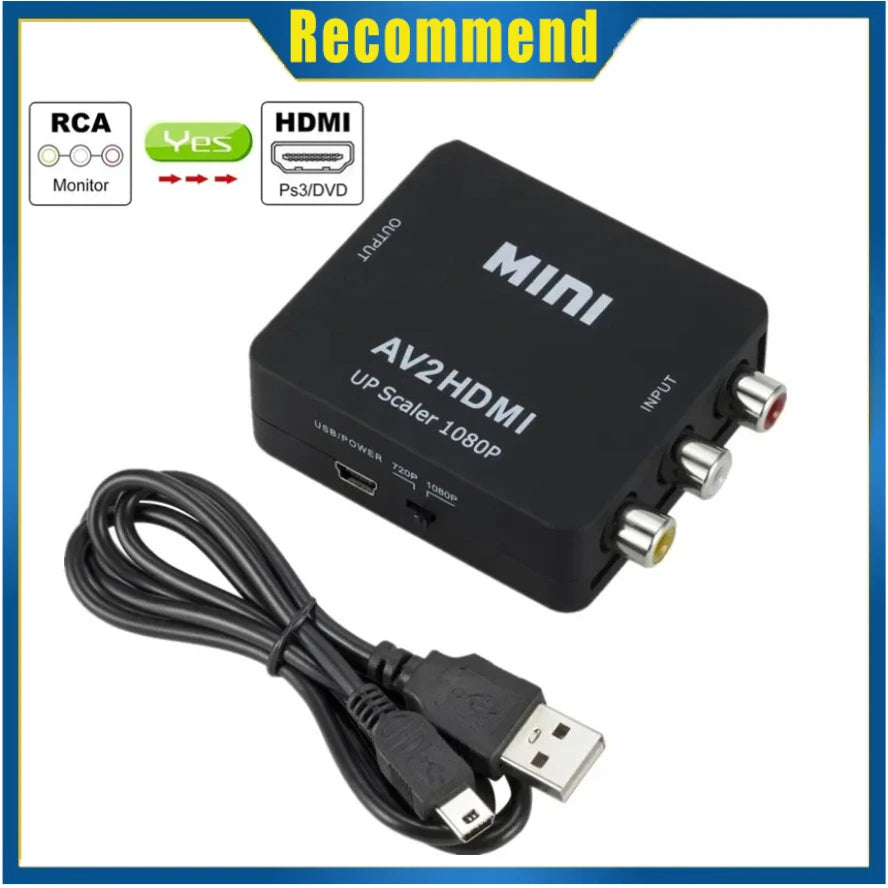 RCA to HDMI Converter with USB Cable 1080P AV to HDMI Adapter AV2HDMI AV/CVSB to HDMI-compatible AV to HDMI Switch HD-MI Adapter