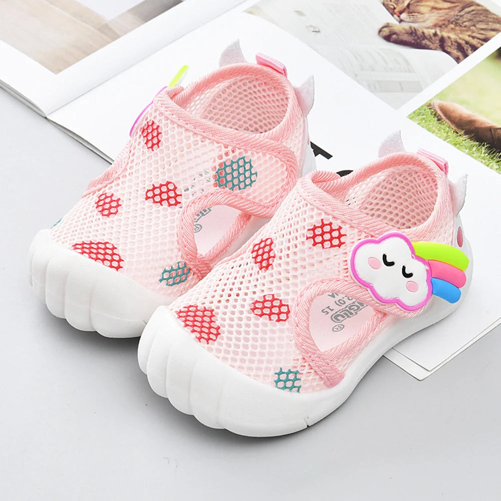 Cartoon Mesh Non-Slip Baby Breathable Shoes for Spring Summer High Elastic Comfy Shoes Kids Shoes For Learning Walking