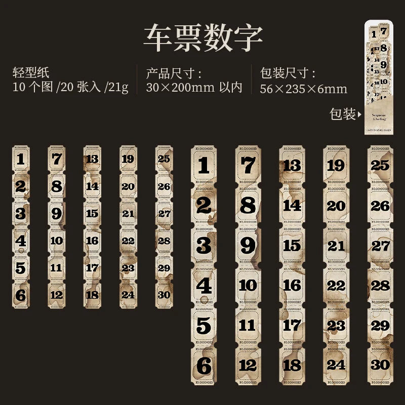 Journal GO 20pcs Retro Number & Symbol Label Sticker Pack Scrapbooking Diary Vintage Decoration Junk Journal Planner Stickers