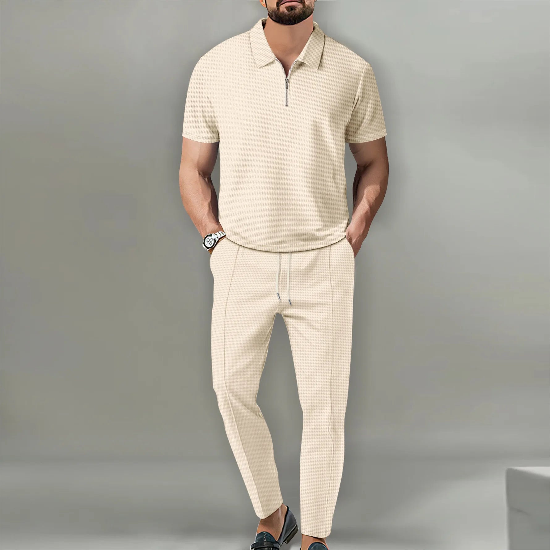 Summer Men's Sports Polo Suit Short Sleeve Stylish Zipper Polo Shirt And Shorts Set Men Casual Streetwear 2-Piece Leisure Sports Set