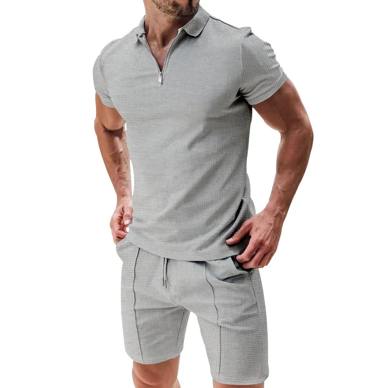 Summer Men's Sports Polo Suit Short Sleeve Stylish Zipper Polo Shirt And Shorts Set Men Casual Streetwear 2-Piece Leisure Sports Set