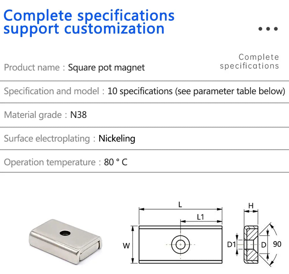 L10~L120 Strong Square Pot Magnet  Long Magnetic Tool Carrier With Hole Magnetic Holder For Home Office DIY