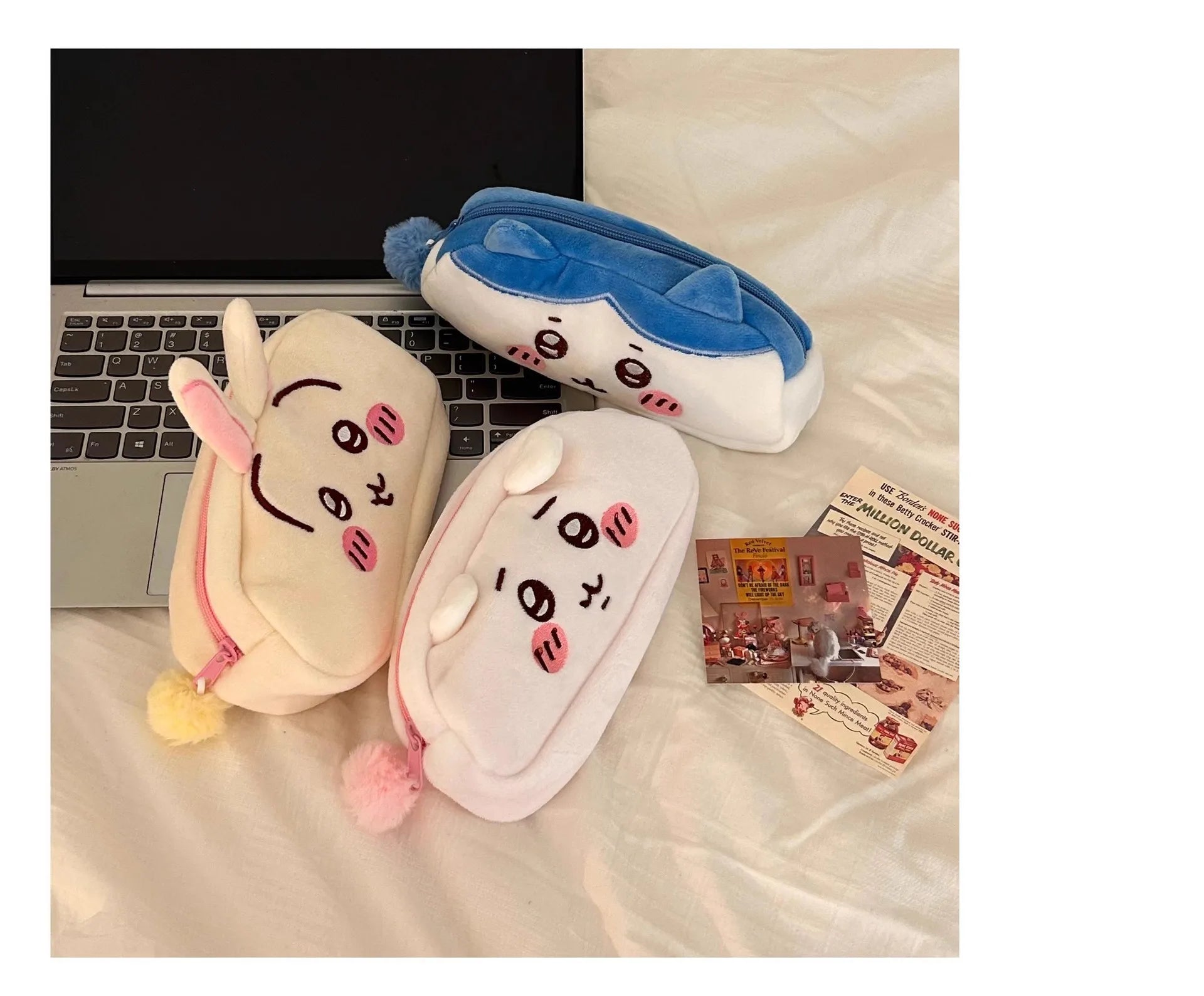 Cute animal storage bag Plush Pencil Case, Cute Anime Stationery Pouch, Large Capacity Soft Pen Bag for School Students Girls