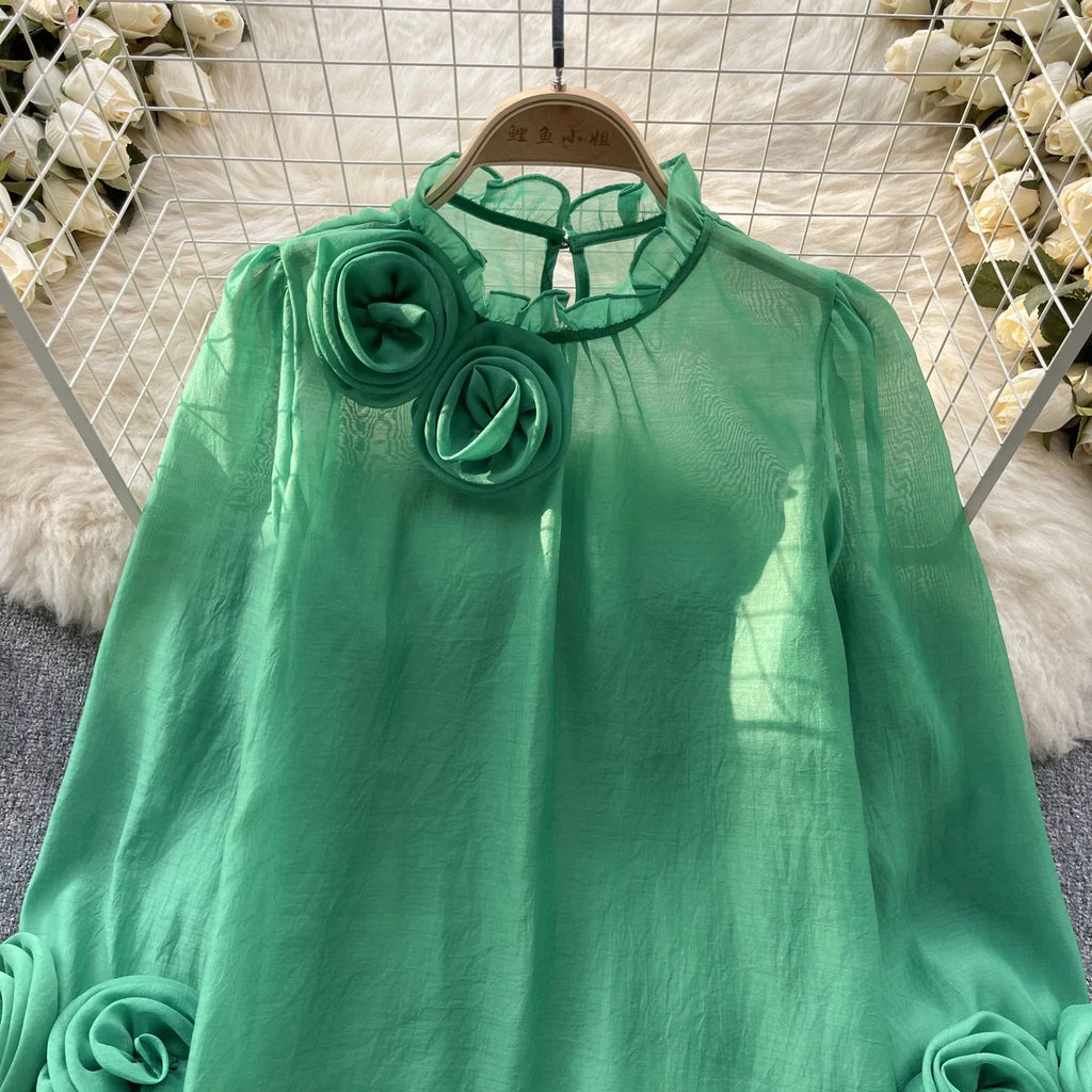 Ruffle Chiffon Blouse Summer Women Lantern Sleeve Fashion Slim Loose Vacation Ladies Y2K Casual Chic Tops