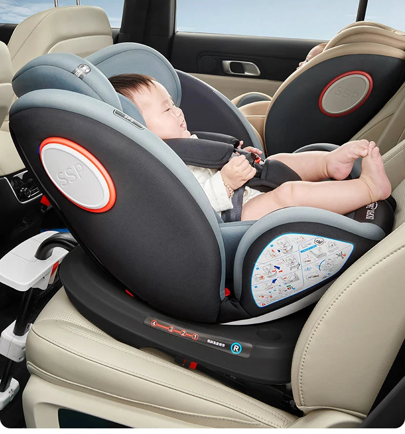 360 Swivel Toddler Car Seat with Retractable Support Anti-Tip Leg, ISOFIX Mount Safety System, Dual SIP Side Impact Module, Integrated Skeleton Shell, Forward and Rearward Facing Multi-Age Child Seat
