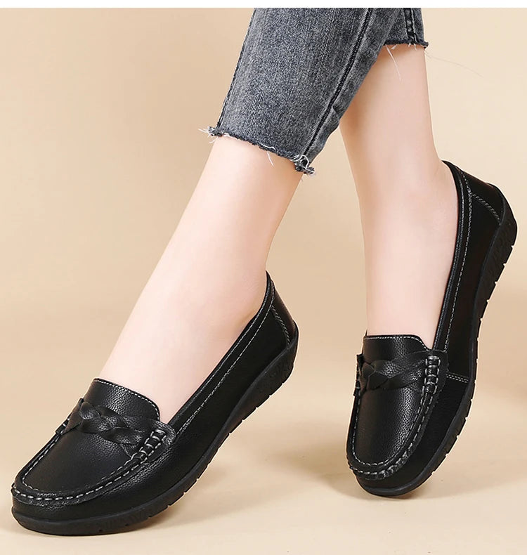 Shoes Women 2025 New Loafers Slip On Flats Leather Shoes Woman Comfortable Flat Shoes Women White Zapatos Mujer Women's Footwear